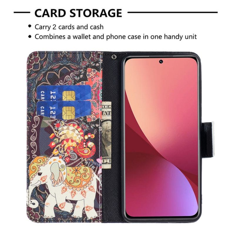 Kožené Puzdro Xiaomi 12 / 12X Indické Slony