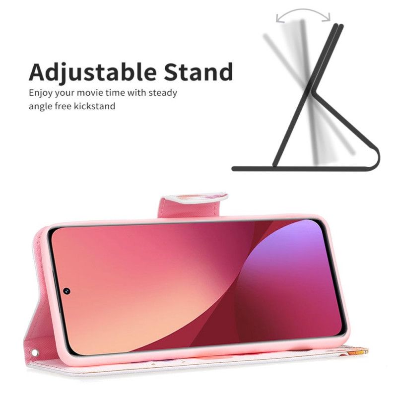 Kožené Puzdro Xiaomi 12 / 12X Maľované Motýle A Kvety