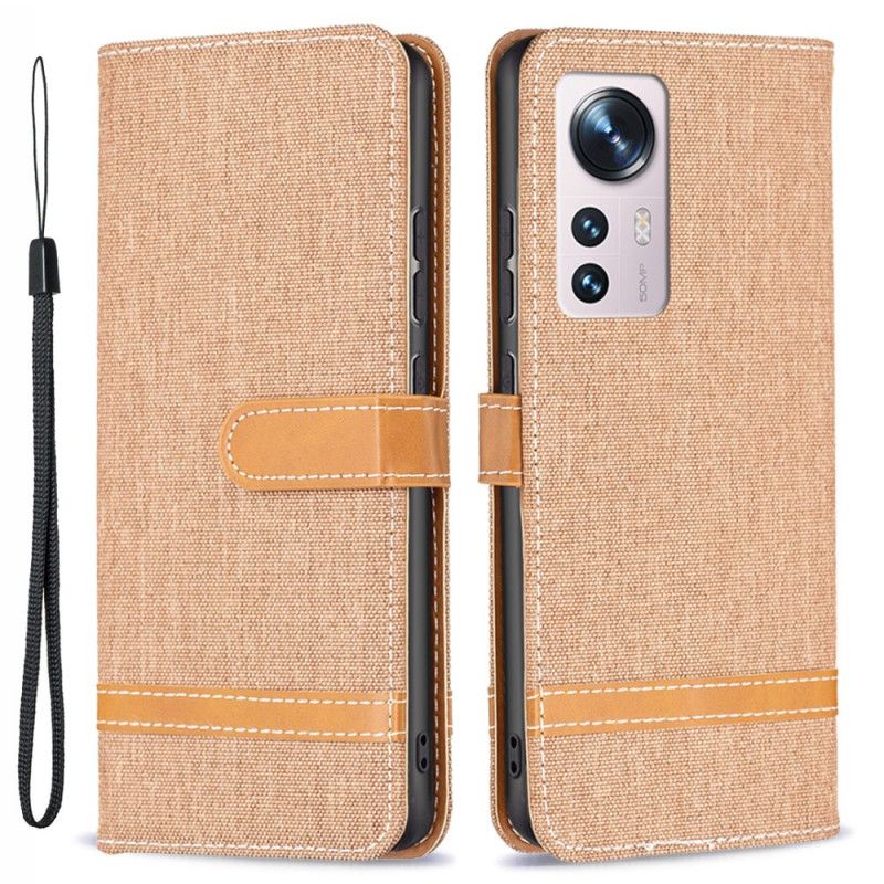 Kožené Puzdro Xiaomi 12 / 12X Remienok S Látkovým A Koženým Efektom