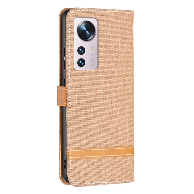 Kožené Puzdro Xiaomi 12 / 12X Remienok S Látkovým A Koženým Efektom