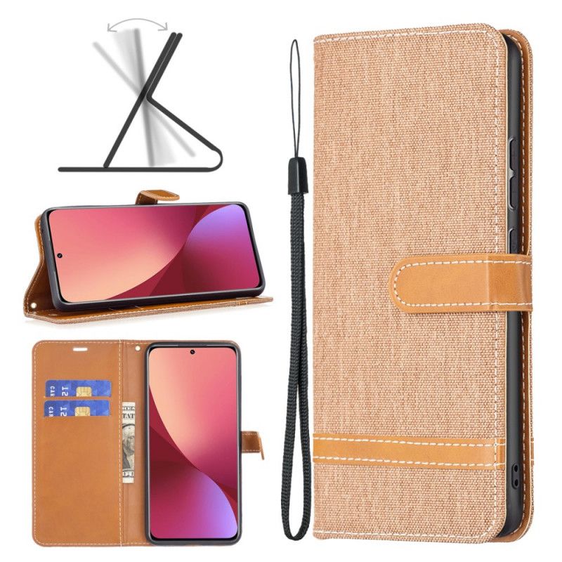 Kožené Puzdro Xiaomi 12 / 12X Remienok S Látkovým A Koženým Efektom