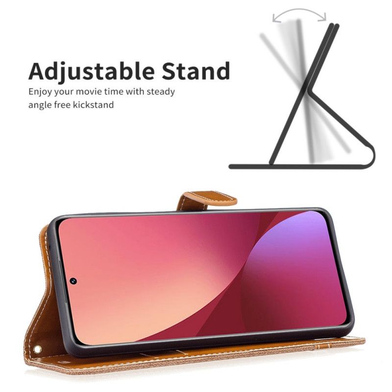 Kožené Puzdro Xiaomi 12 / 12X Remienok S Látkovým A Koženým Efektom