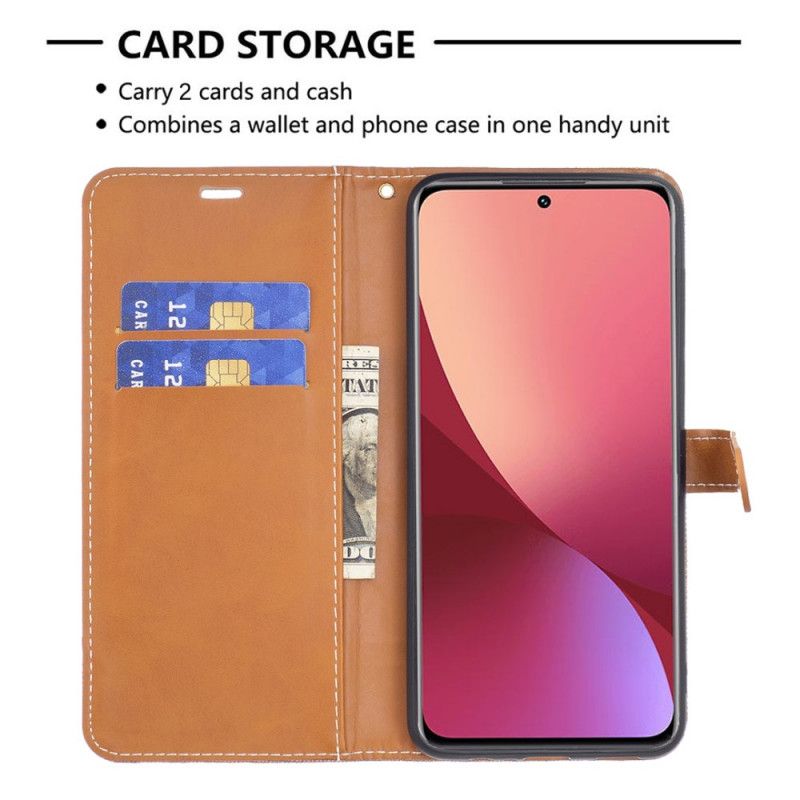 Kožené Puzdro Xiaomi 12 / 12X Remienok S Látkovým A Koženým Efektom