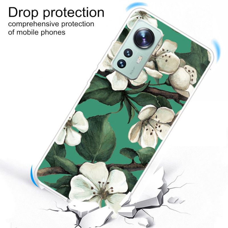 Kryt Xiaomi 12 / 12X Silikónové Biele Kvety