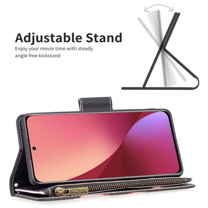 Peňaženkový Kryt Xiaomi 12 / 12X Kvetinové Vrecko Na Zips