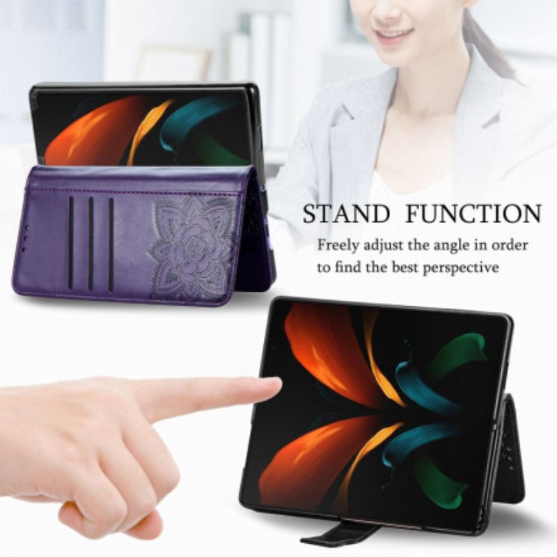 Flipové Puzdro Samsung Galaxy Z Fold 3 5G Dizajn Motýľa So Šnúrkou