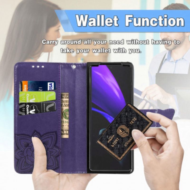 Flipové Puzdro Samsung Galaxy Z Fold 3 5G Dizajn Motýľa So Šnúrkou