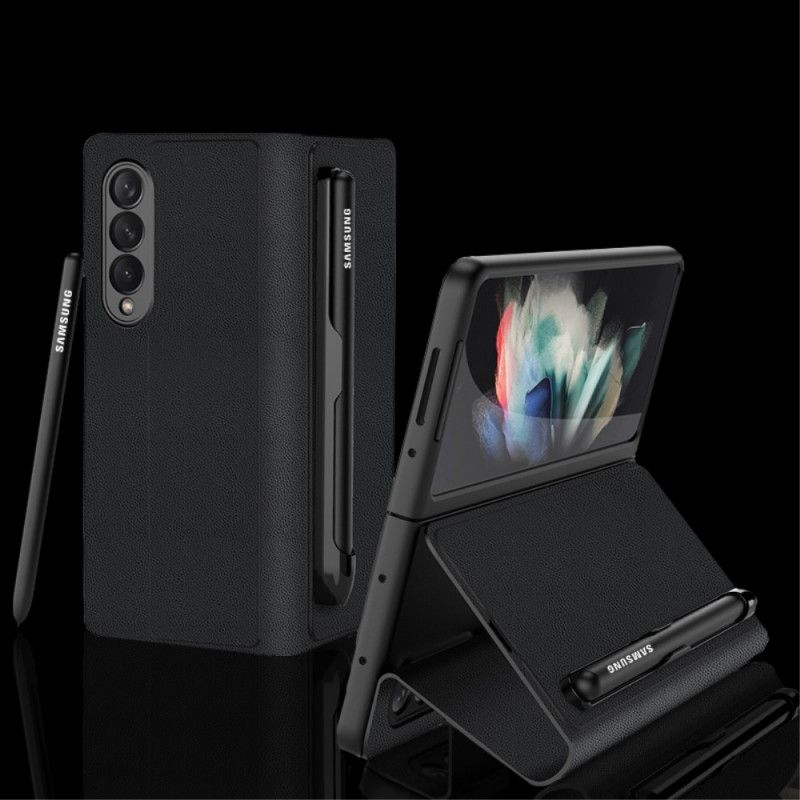 Flipové Puzdro Samsung Galaxy Z Fold 3 5G Kožené Puzdro Držiak Na Dotykové Pero Z Umelej Kože