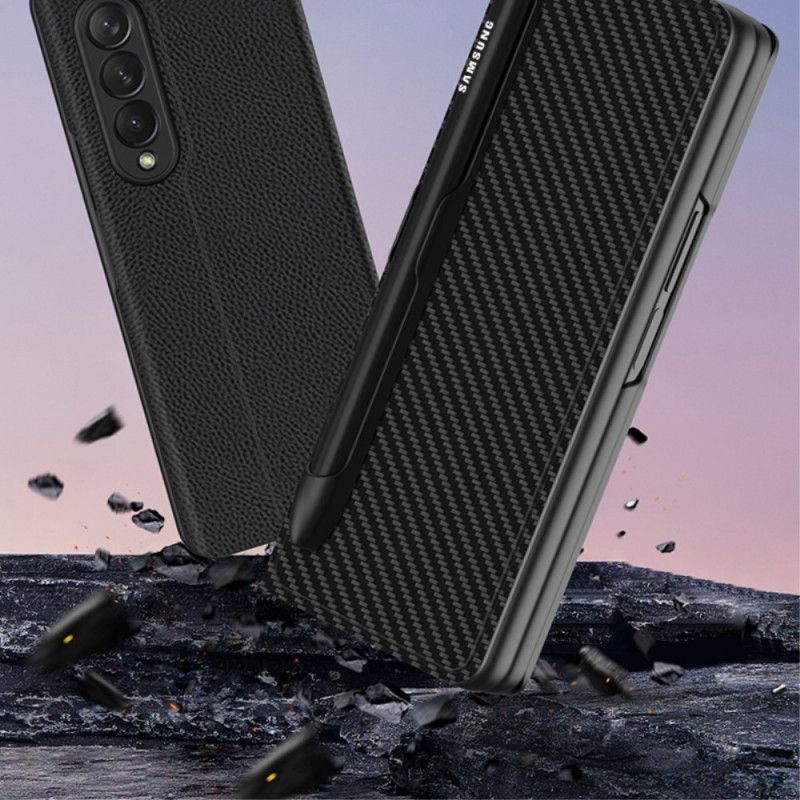Flipové Puzdro Samsung Galaxy Z Fold 3 5G Kožené Puzdro Držiak Na Dotykové Pero Z Umelej Kože