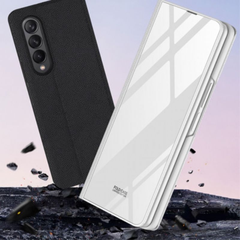 Flipové Puzdro Samsung Galaxy Z Fold 3 5G Kožené Puzdro Gkk Karbónové Tvrdené Sklo