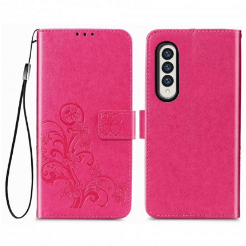Kožené Puzdro Samsung Galaxy Z Fold 3 5G Kvetinový Dizajn So Šnúrkou