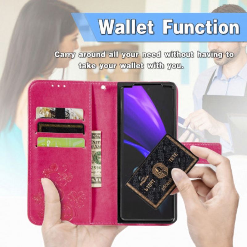 Kožené Puzdro Samsung Galaxy Z Fold 3 5G Kvetinový Dizajn So Šnúrkou