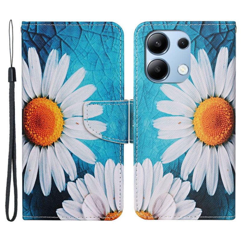 Kožené Puzdro Xiaomi Redmi Note 13 4g Chryzantémy S Veľkým Remienkom
