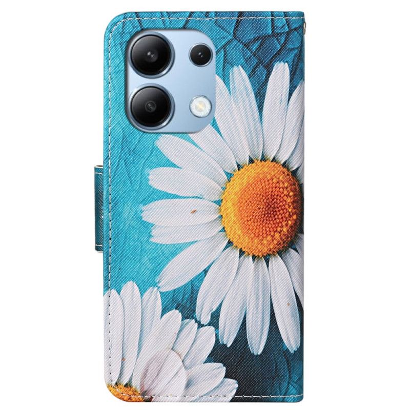 Kožené Puzdro Xiaomi Redmi Note 13 4g Chryzantémy S Veľkým Remienkom