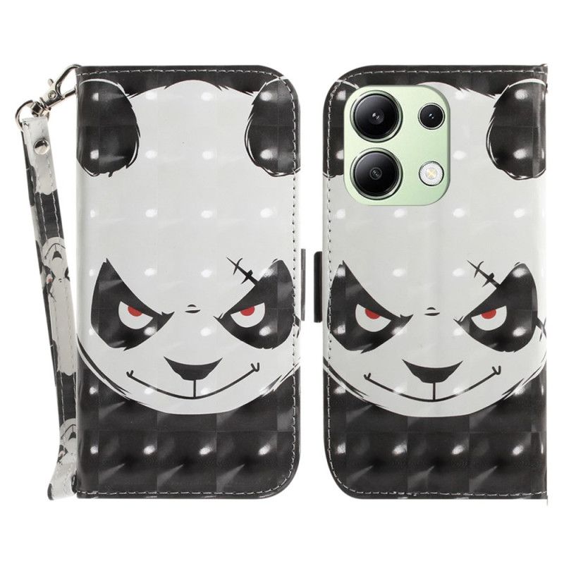 Kožené Puzdro Xiaomi Redmi Note 13 4g Kryt Na Mobil Nahnevaná Panda S Popruhom