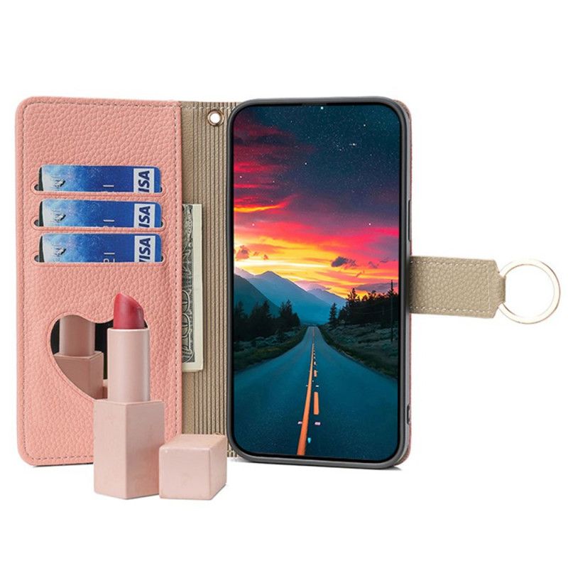 Kožené Puzdro Xiaomi Redmi Note 13 4g Kryt Na Mobil Zrkadlo A Ramenná Reťaz