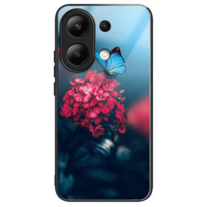 Kryt Xiaomi Redmi Note 13 4g Kryt Na Mobil Tvrdené Sklo Červené Kvety A Motýle