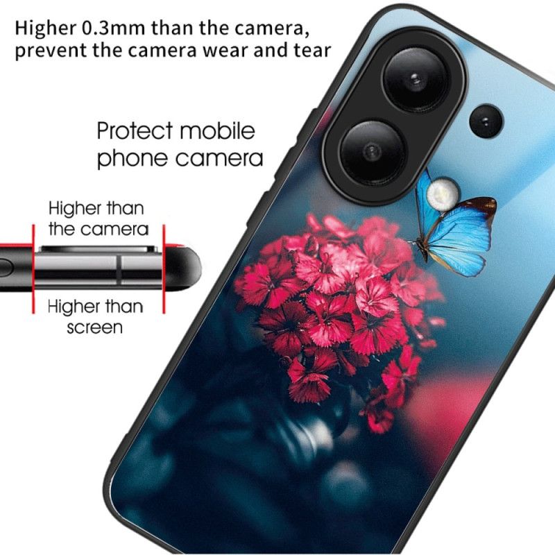 Kryt Xiaomi Redmi Note 13 4g Kryt Na Mobil Tvrdené Sklo Červené Kvety A Motýle