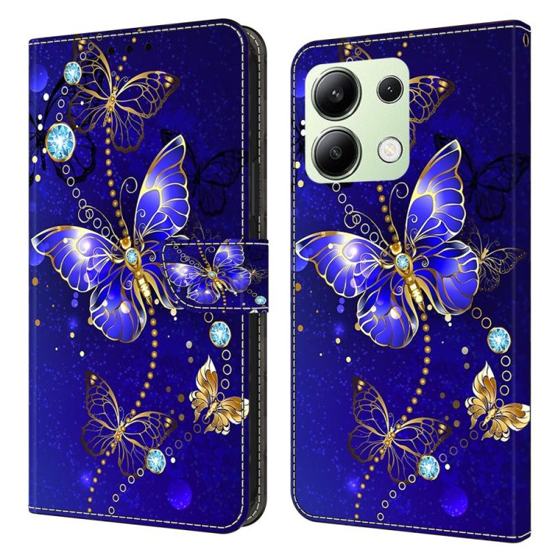 Puzdro Xiaomi Redmi Note 13 4g Diamantové Motýle Na Modrom Pozadí