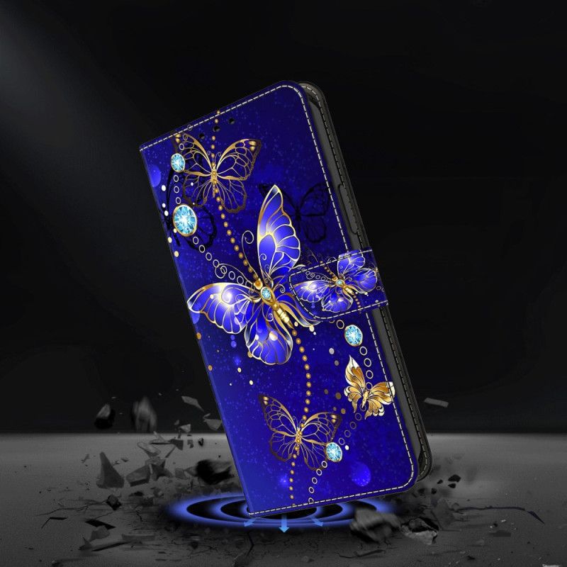 Puzdro Xiaomi Redmi Note 13 4g Diamantové Motýle Na Modrom Pozadí