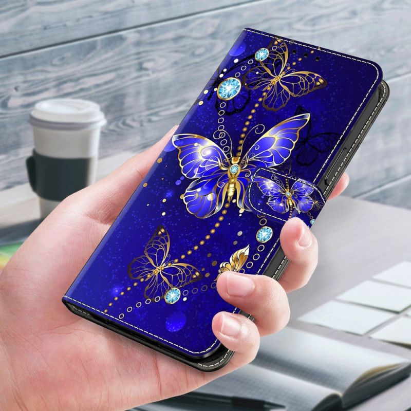 Puzdro Xiaomi Redmi Note 13 4g Diamantové Motýle Na Modrom Pozadí