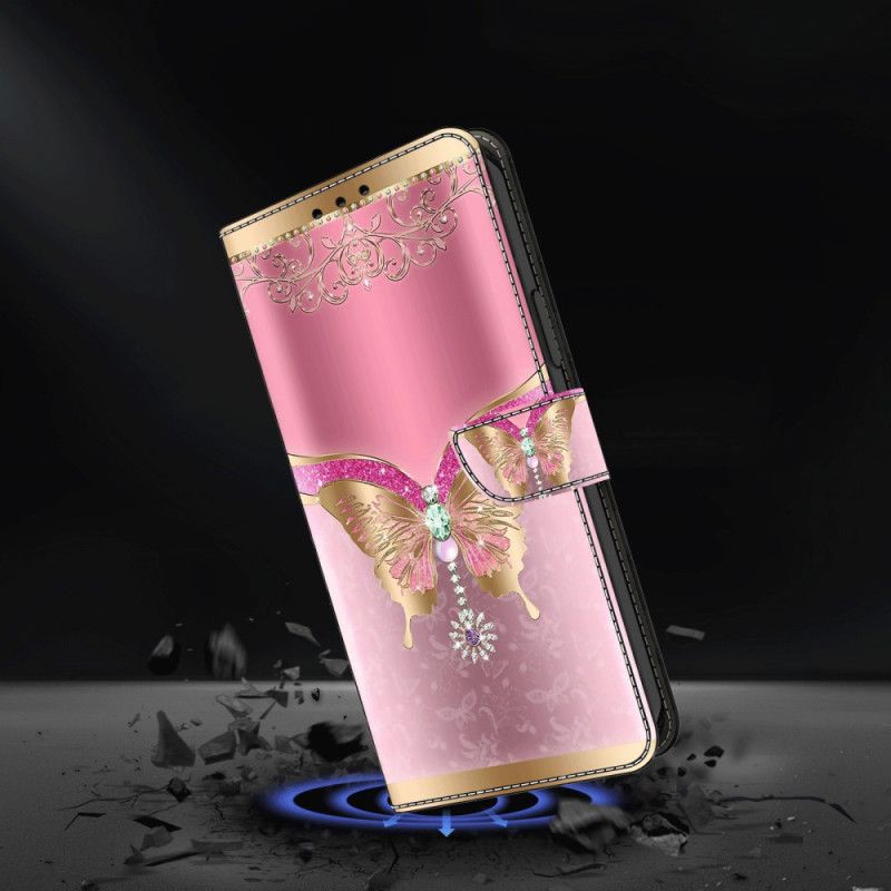Puzdro Xiaomi Redmi Note 13 4g - Ružový A Zlatý Motýľ