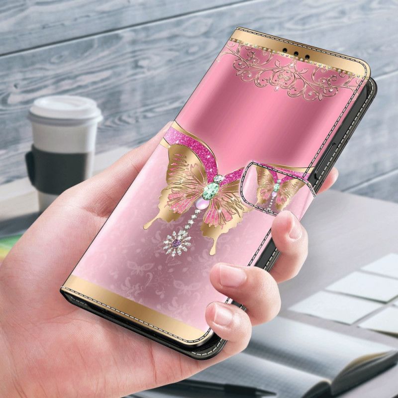 Puzdro Xiaomi Redmi Note 13 4g - Ružový A Zlatý Motýľ