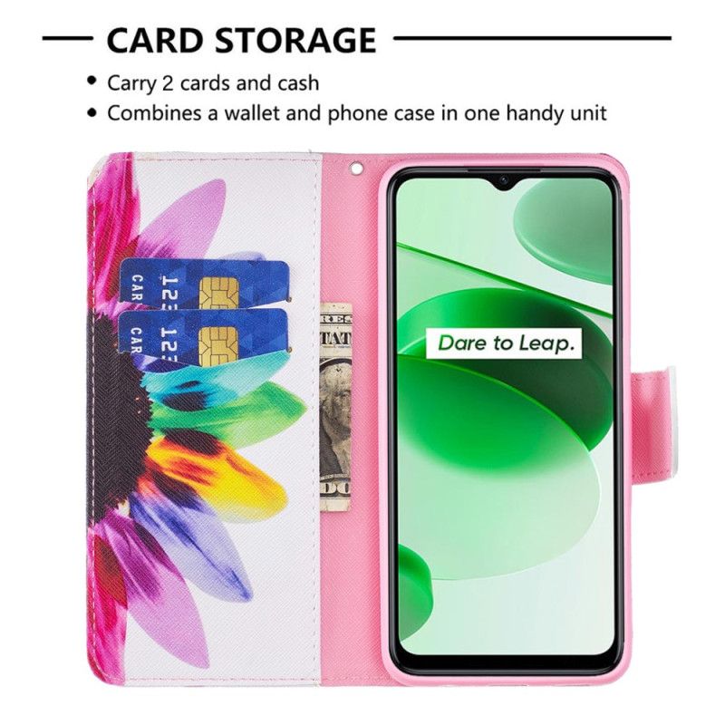 Kožené Puzdro Realme C35 Akvarelový Kvet