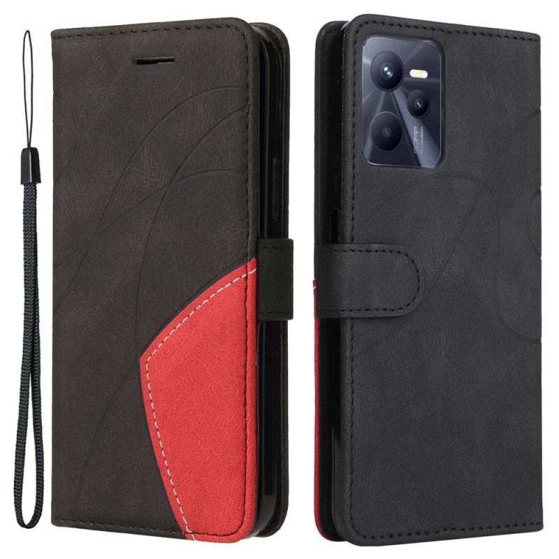 Kožené Puzdro Realme C35 Dvojfarebné Linky S Remienkom