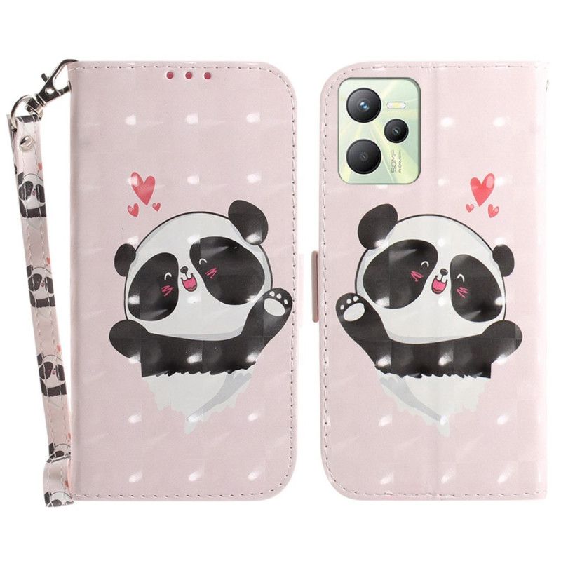 Kožené Puzdro Realme C35 Malá Panda S Popruhom