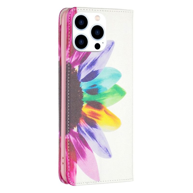Flipové Puzdro iPhone 14 Pro Kožené Puzdro Akvarelový Kvet