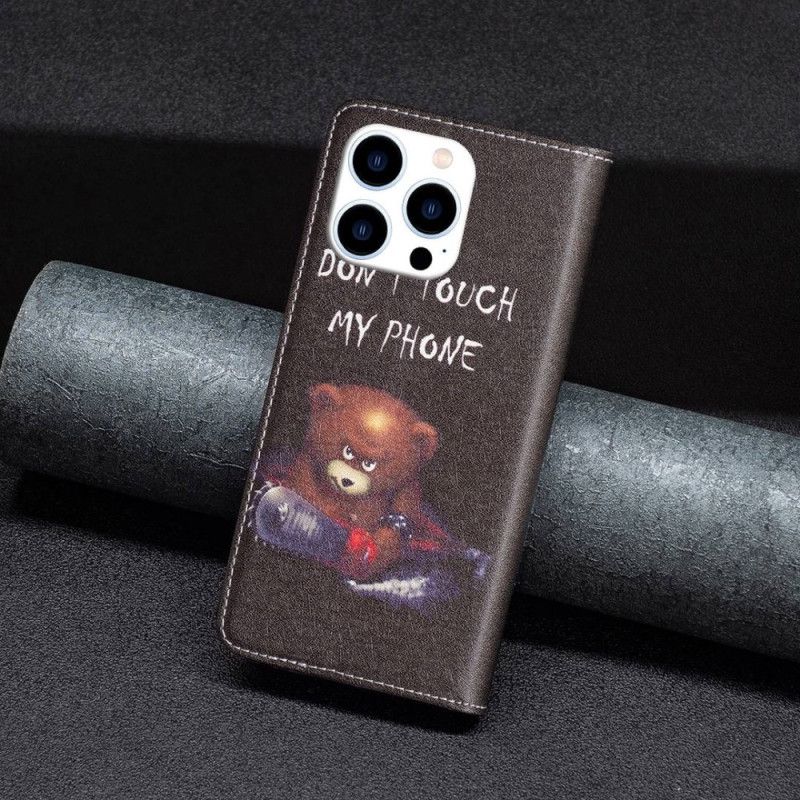 Flipové Puzdro iPhone 14 Pro Kožené Puzdro Nebezpečný Medveď