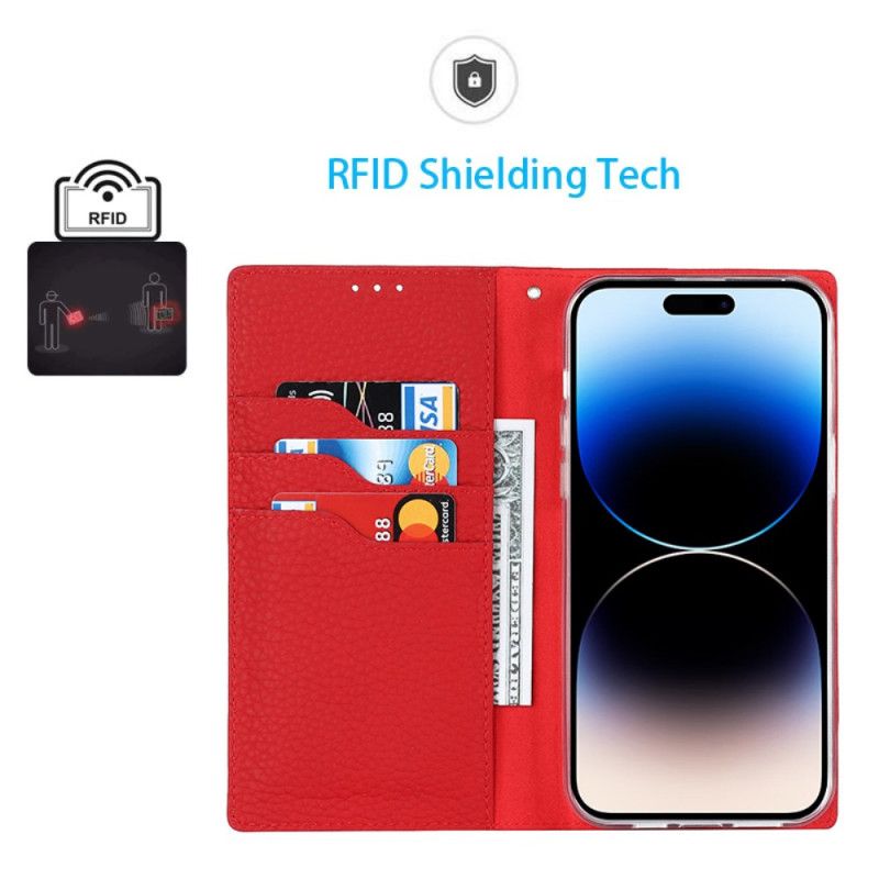 Flipové Puzdro iPhone 14 Pro Kožené Puzdro Originálny Kožený Remienok Litchi