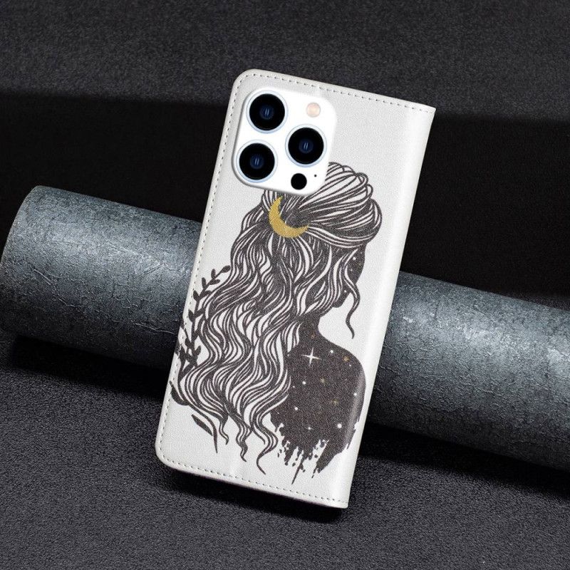 Flipové Puzdro iPhone 14 Pro Kožené Puzdro Pekné Vlasy