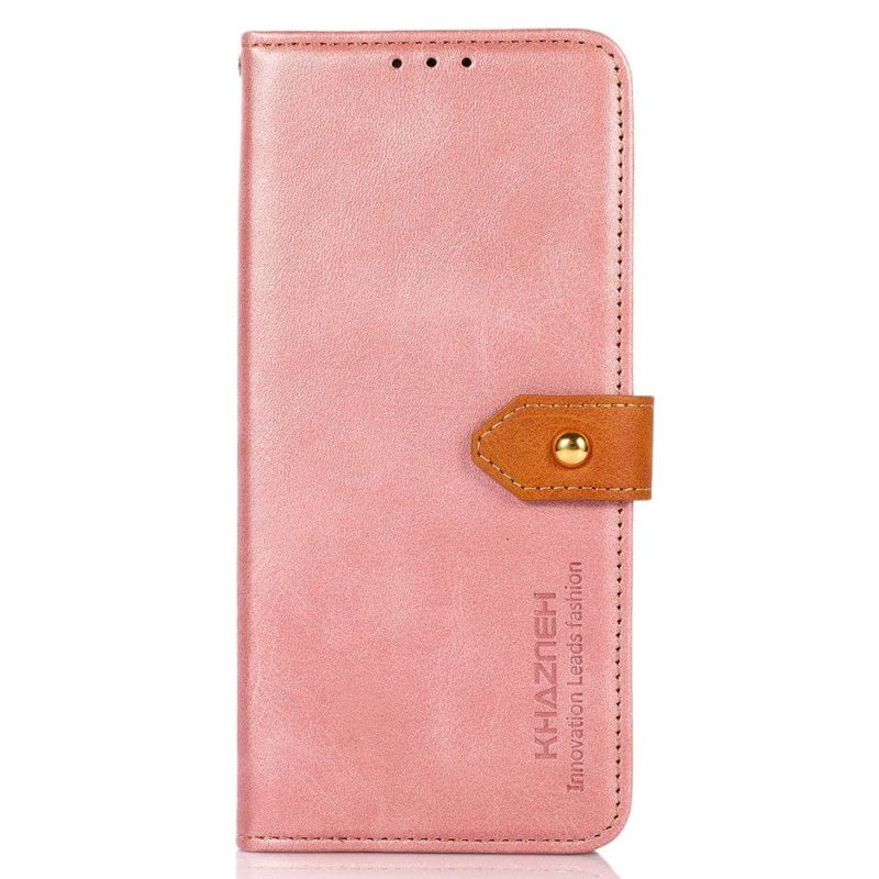 Kožené Puzdro iPhone 14 Pro Dvojfarebná Zlatá Spona Khazneh