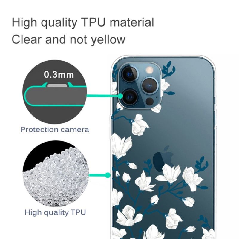 Kryt iPhone 14 Pro Bezšvové Biele Kvety