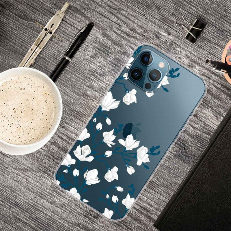 Kryt iPhone 14 Pro Bezšvové Biele Kvety