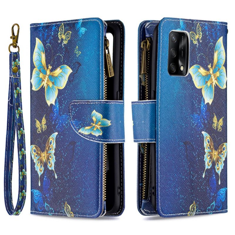 Kožené Puzdro Oppo A74 4G Vrecko Na Zips Na Motýle