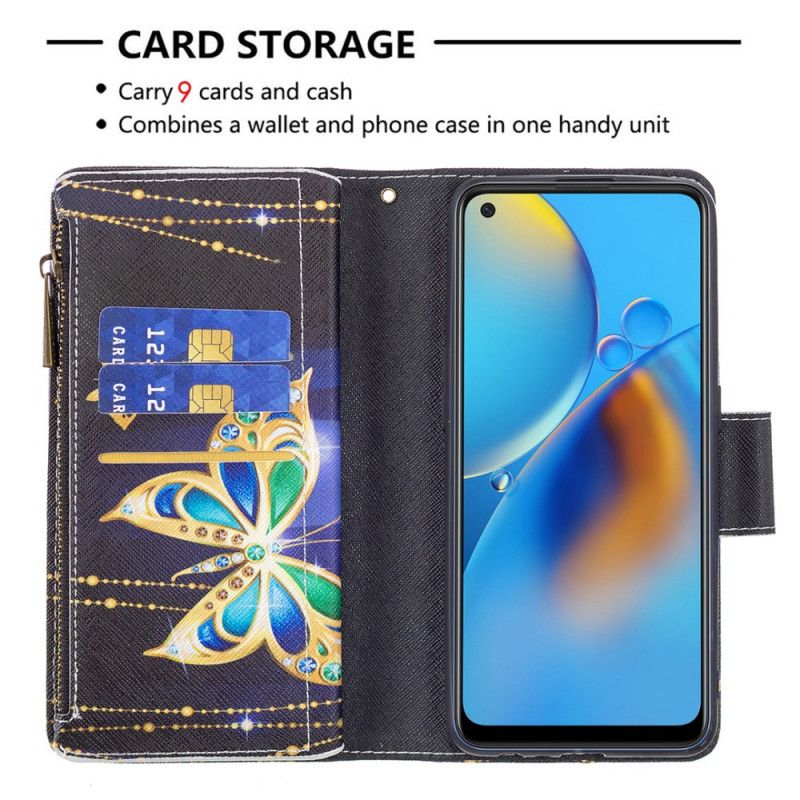 Kožené Puzdro Oppo A74 4G Vrecko Na Zips Na Motýle