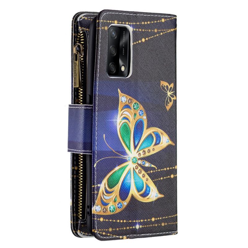 Kožené Puzdro Oppo A74 4G Vrecko Na Zips Na Motýle