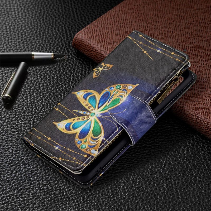 Kožené Puzdro Oppo A74 4G Vrecko Na Zips Na Motýle
