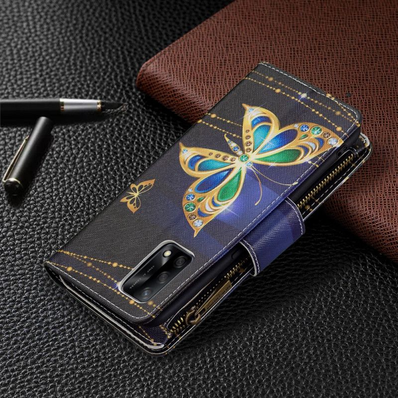 Kožené Puzdro Oppo A74 4G Vrecko Na Zips Na Motýle