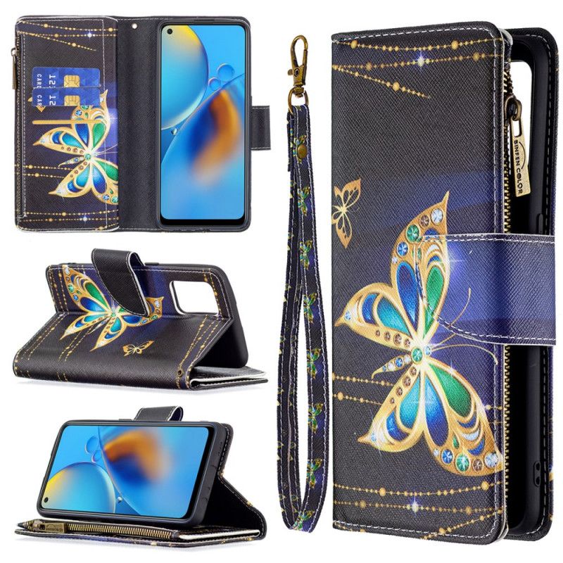 Kožené Puzdro Oppo A74 4G Vrecko Na Zips Na Motýle