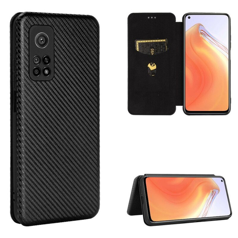 Flipové Puzdro Xiaomi Mi 10T / 10T Pro Kožené Puzdro Uhlíkové Vlákno S Oporným Krúžkom