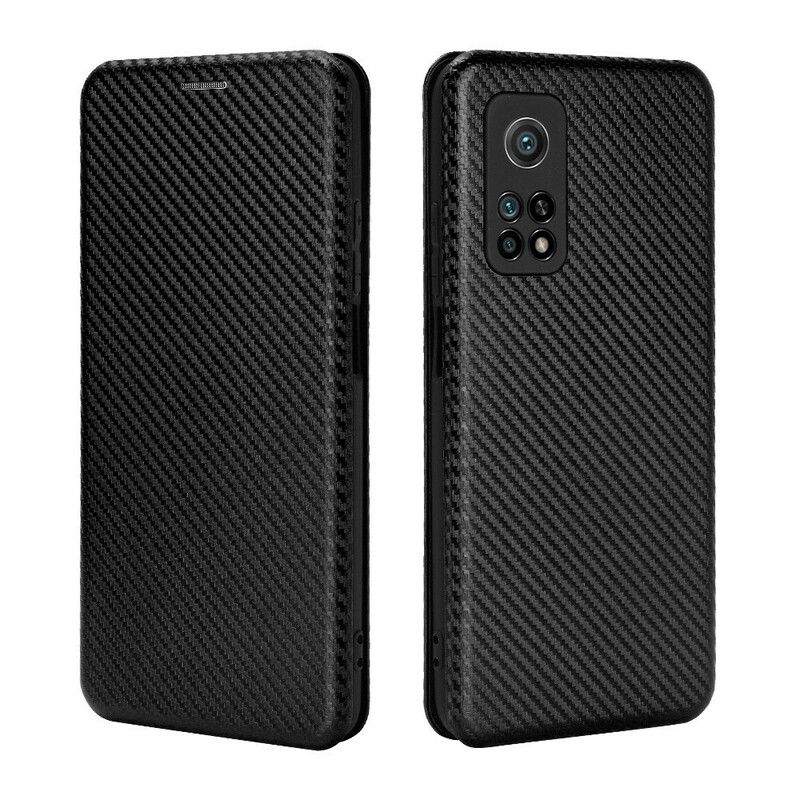 Flipové Puzdro Xiaomi Mi 10T / 10T Pro Kožené Puzdro Uhlíkové Vlákno S Oporným Krúžkom