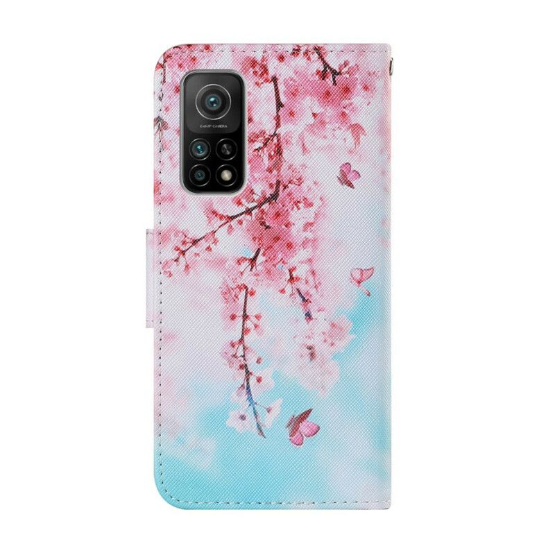 Kožené Puzdro Xiaomi Mi 10T / 10T Pro Červené Vetvy S Popruhom