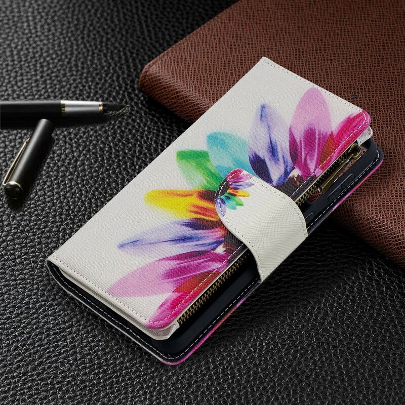 Kožené Puzdro Samsung Galaxy S21 Plus 5G Akvarelové Kvetinové Vrecko Na Zips