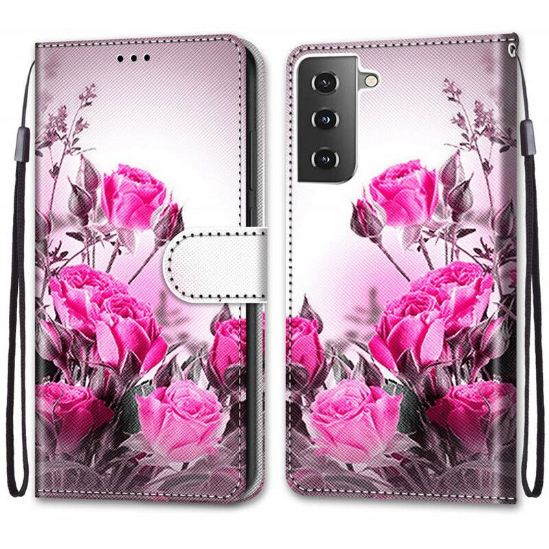 Kožené Puzdro Samsung Galaxy S21 Plus 5G Čarovné Kvety