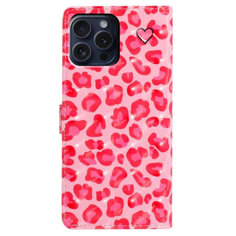 Kožené Puzdro iPhone 16 Pro Kryt Na Mobil Ružový Leopardí Remienok