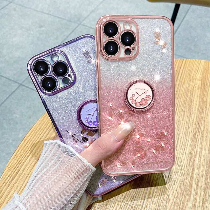 Kryt iPhone 16 Pro Kryt Na Mobil Kvetinový A Kamienkový Podporný Prsteň Kadem